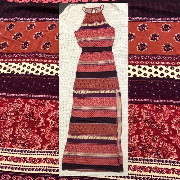 SOLD American Eagle XXS Soft & Sexy Pink Burgundy Floral Maxi Dress - Picture 2 of 14